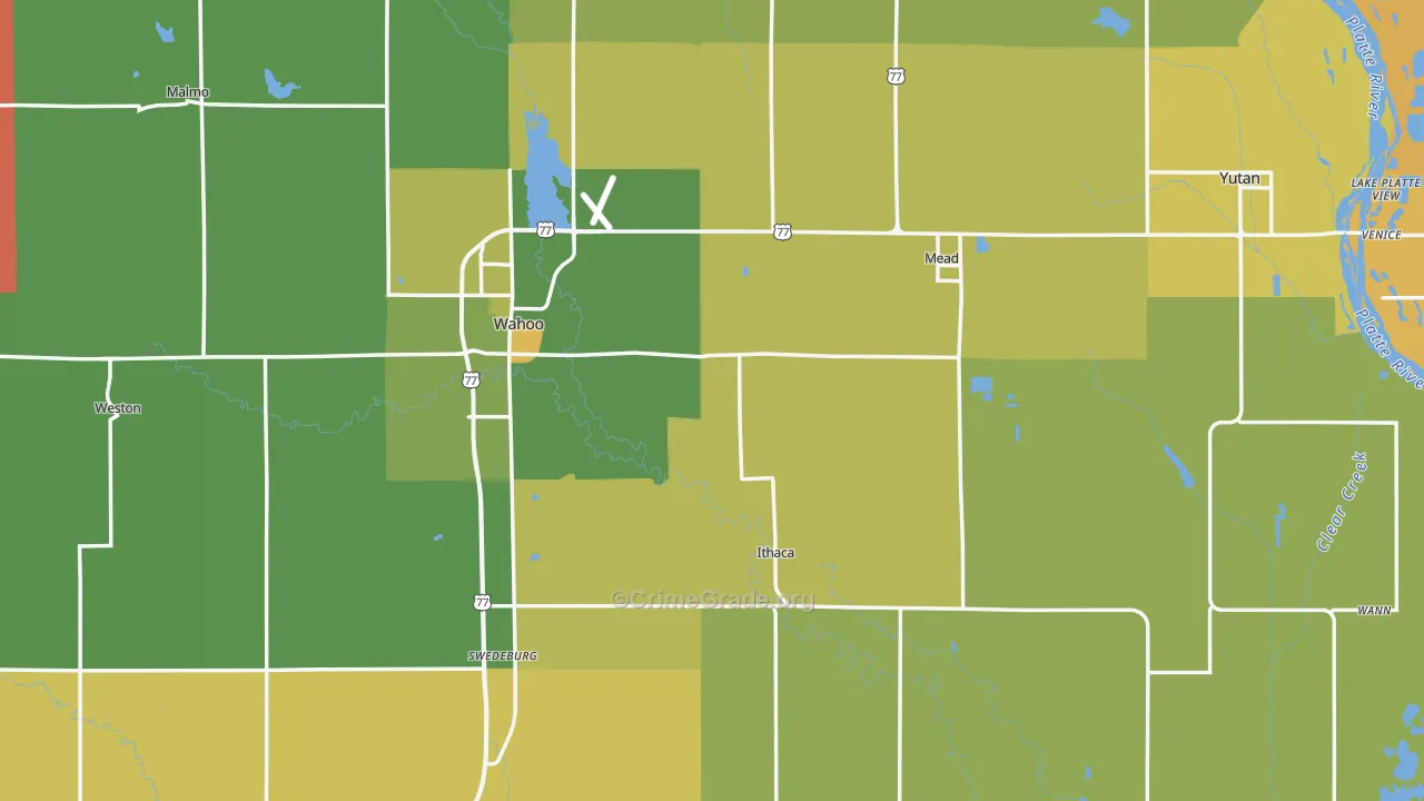 Saunders County, NE Map of Vehicle Theft Rates
