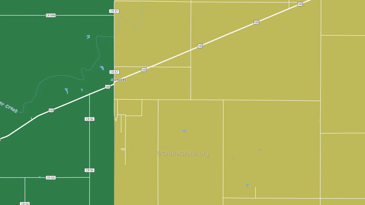 Saunders, KS Map of Vehicle Theft Rates