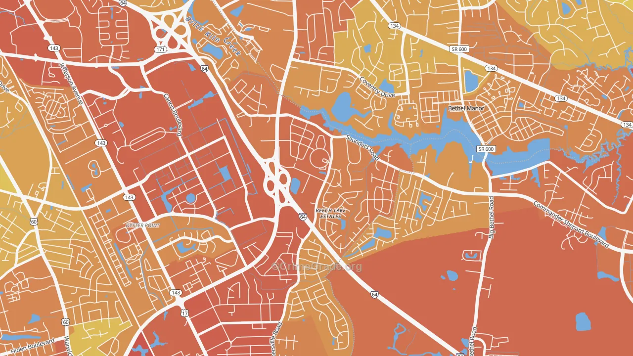 Saunders, Newport News, VA Map of Vehicle Theft Rates