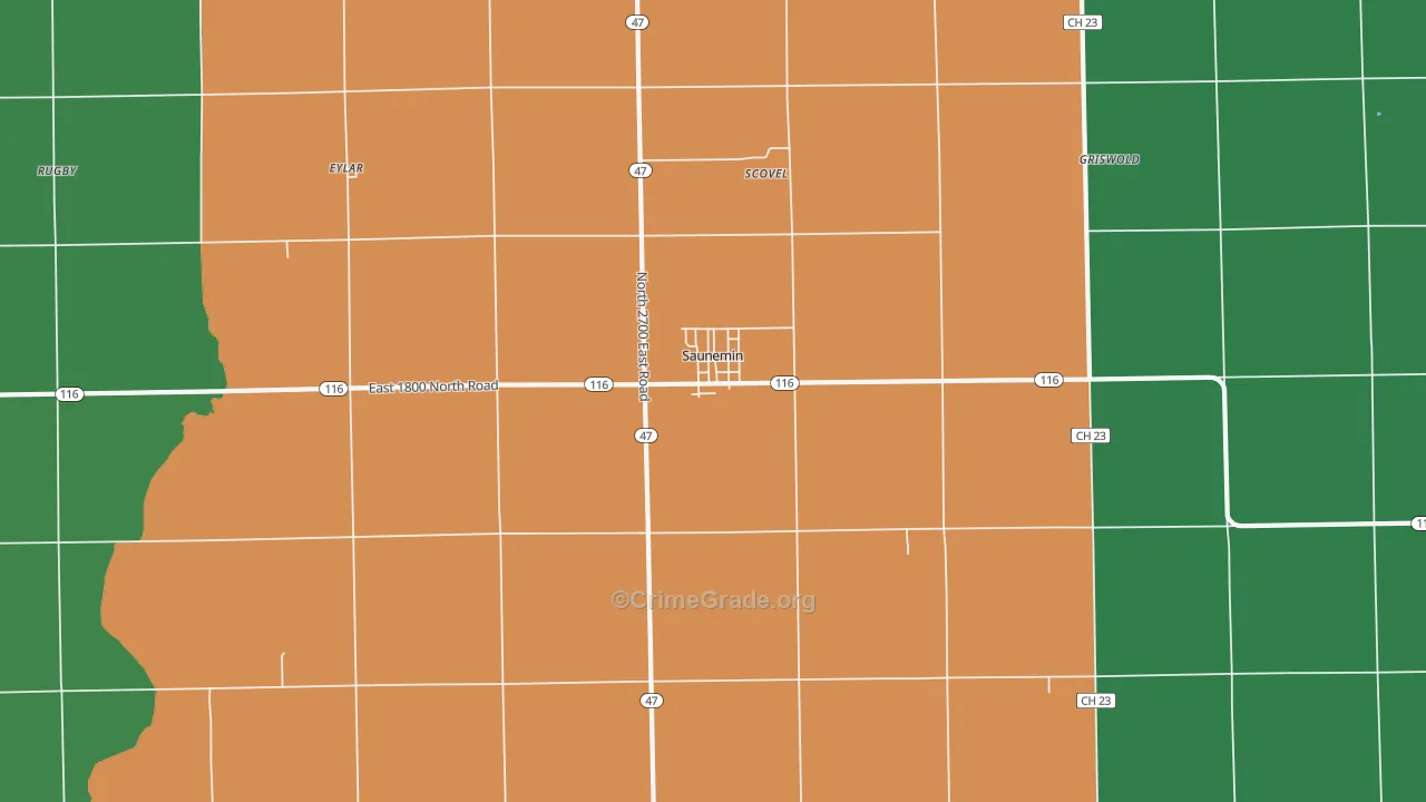 Saunemin, IL Map of Vehicle Theft Rates