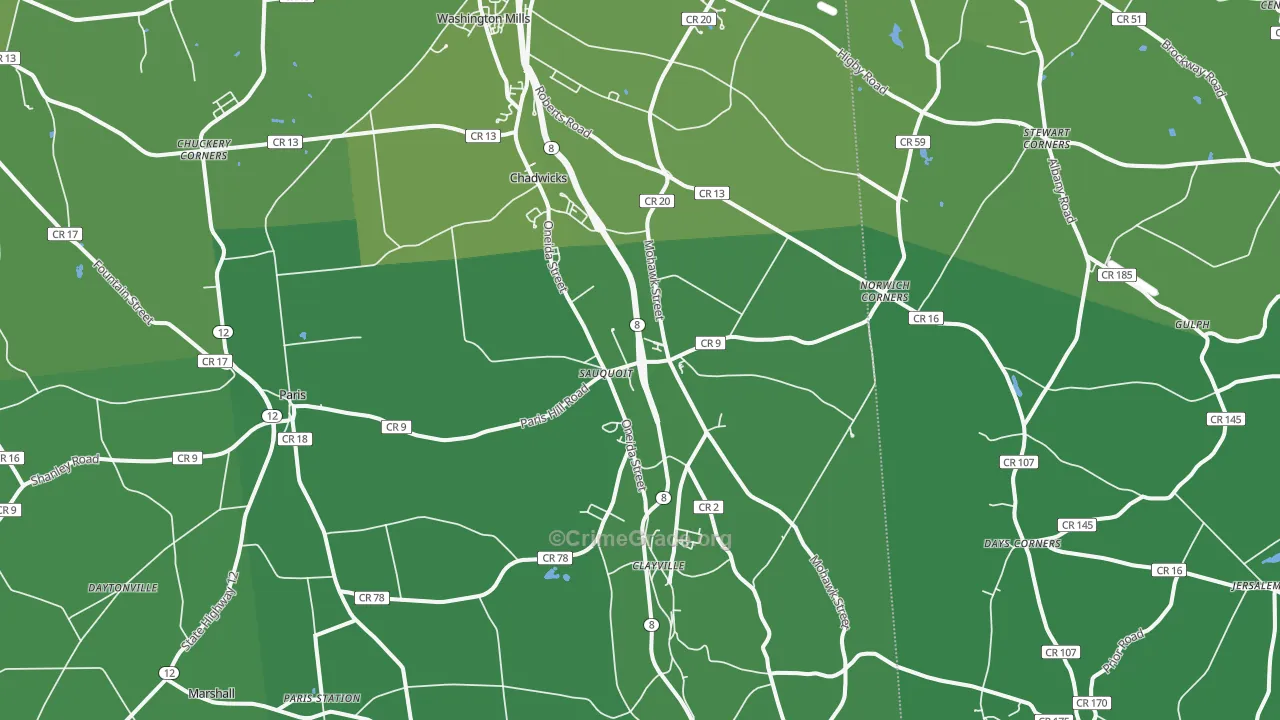 Sauquoit, NY Map of Vehicle Theft Rates