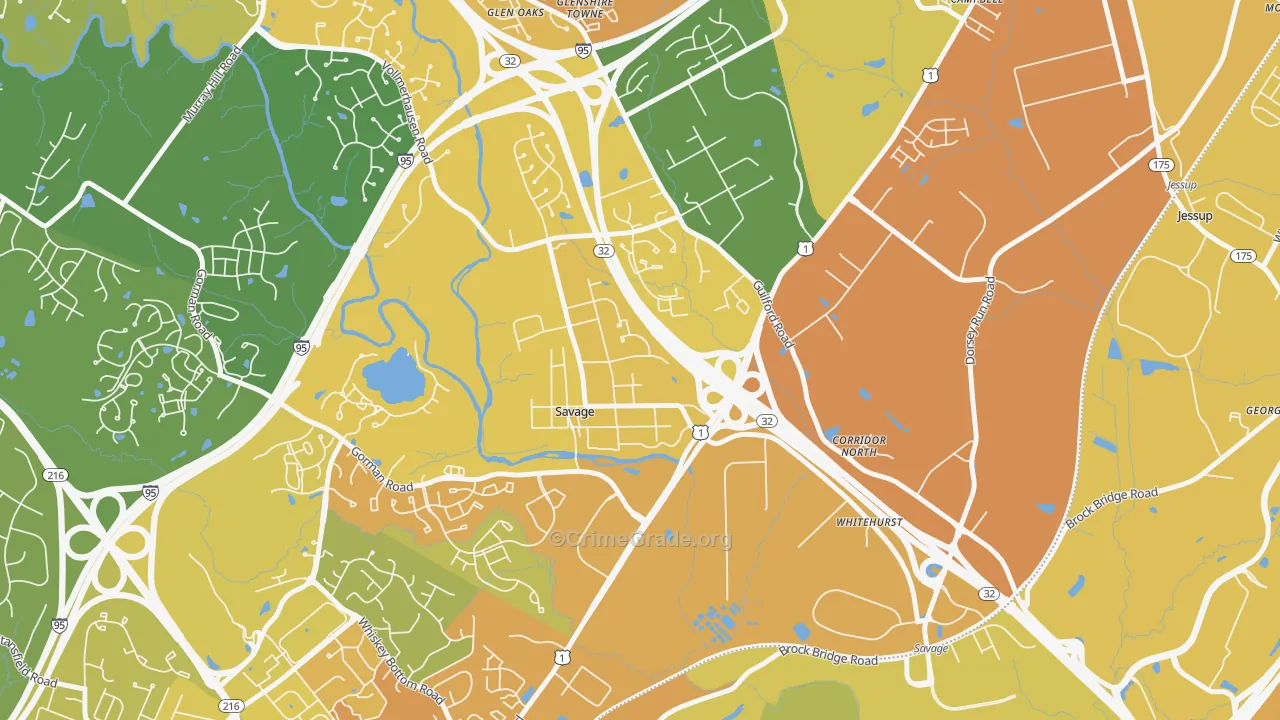 Savage, MD Map of Vehicle Theft Rates
