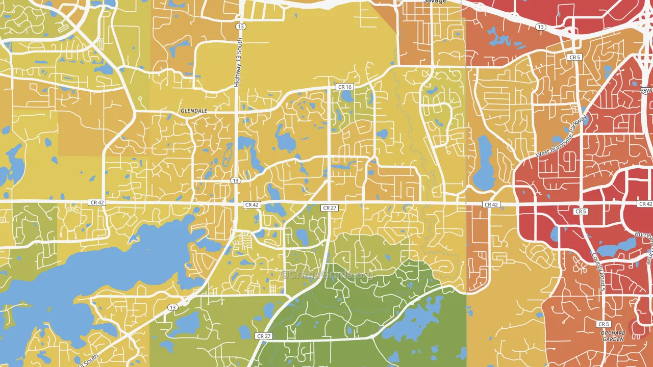 Savage, MN Map of Vehicle Theft Rates