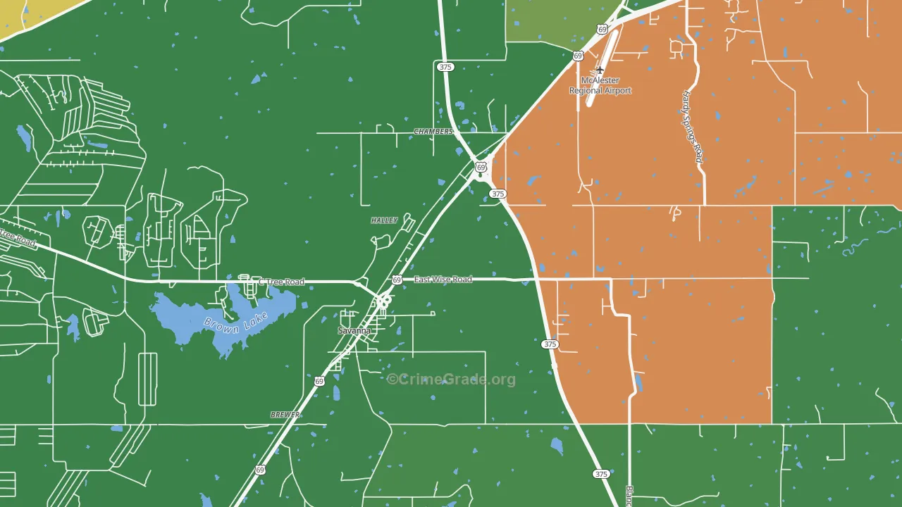 Savanna, OK Map of Vehicle Theft Rates