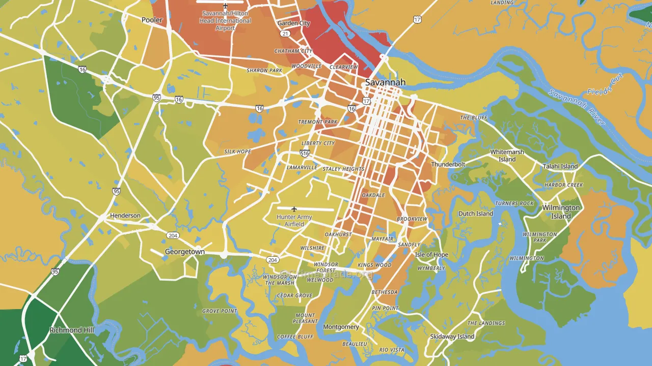 Savannah, GA Map of Vehicle Theft Rates