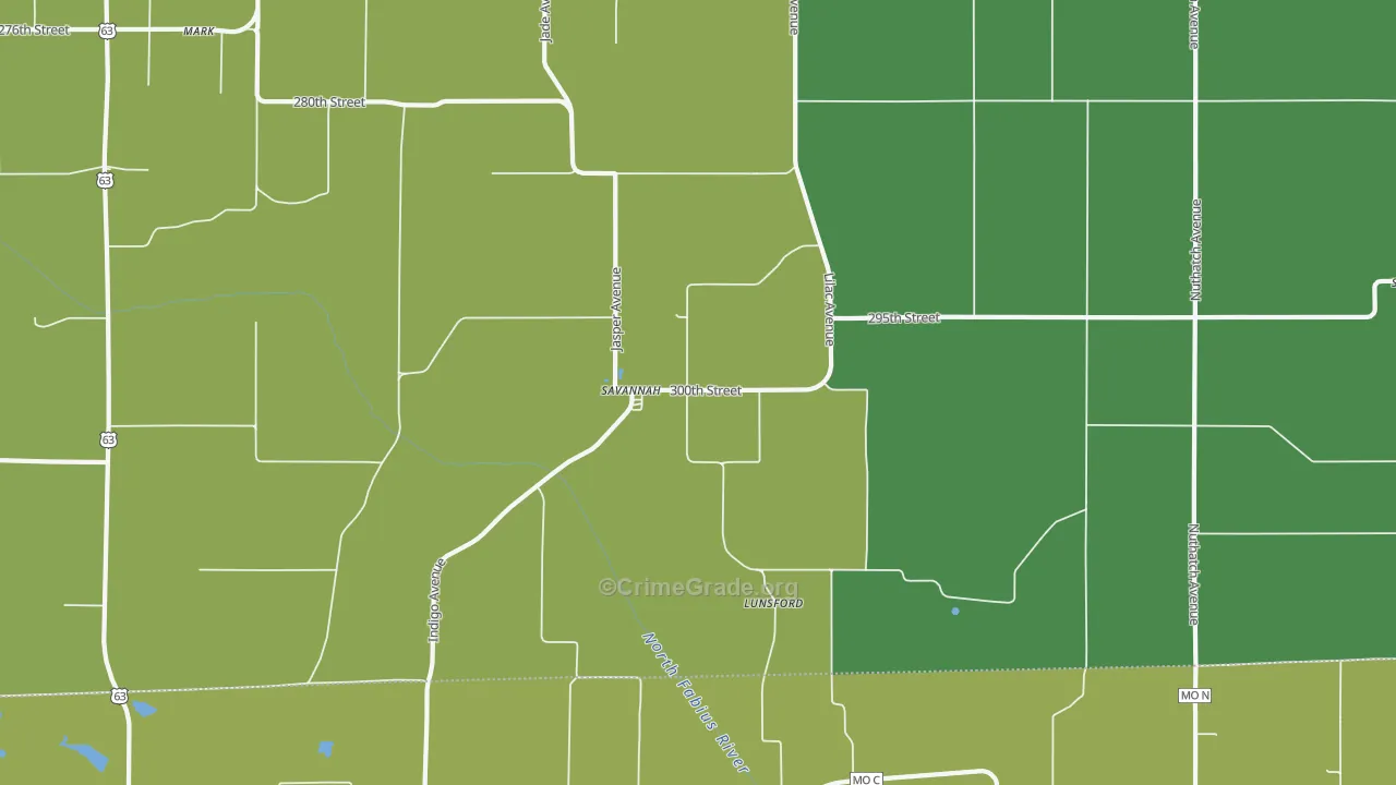 Savannah, IA Map of Vehicle Theft Rates