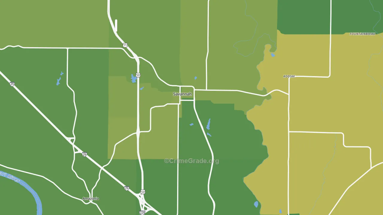 Savannah, MO Map of Vehicle Theft Rates
