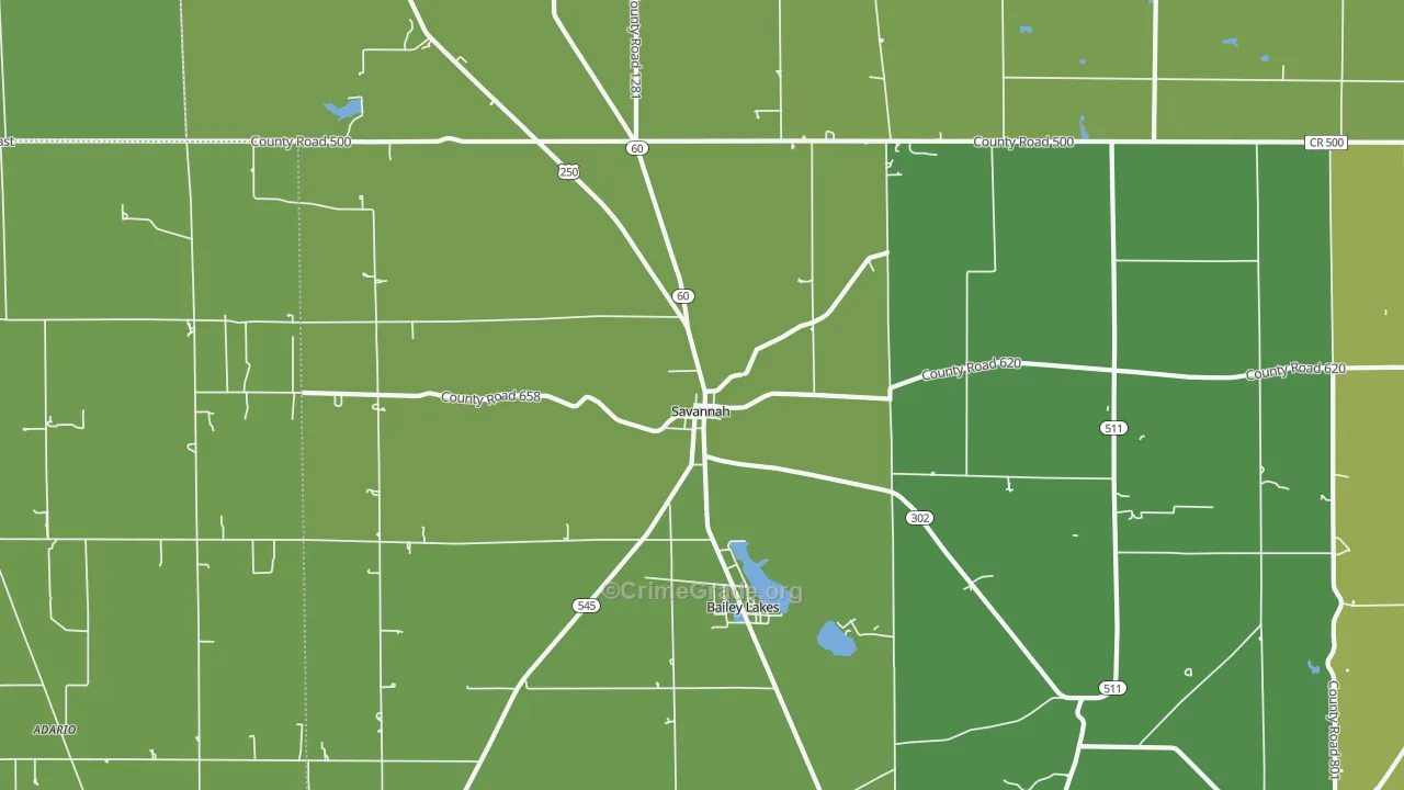 Savannah, OH Map of Vehicle Theft Rates