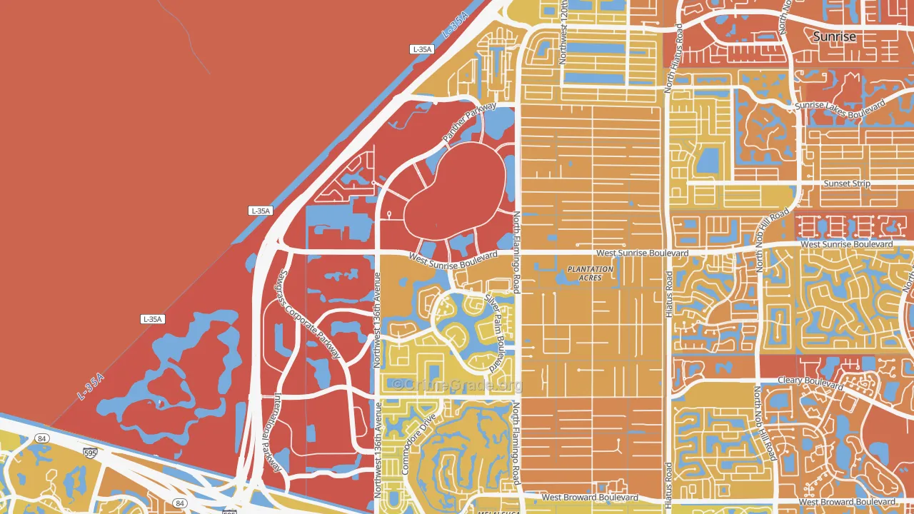 Savannah, Sunrise, FL Map of Vehicle Theft Rates