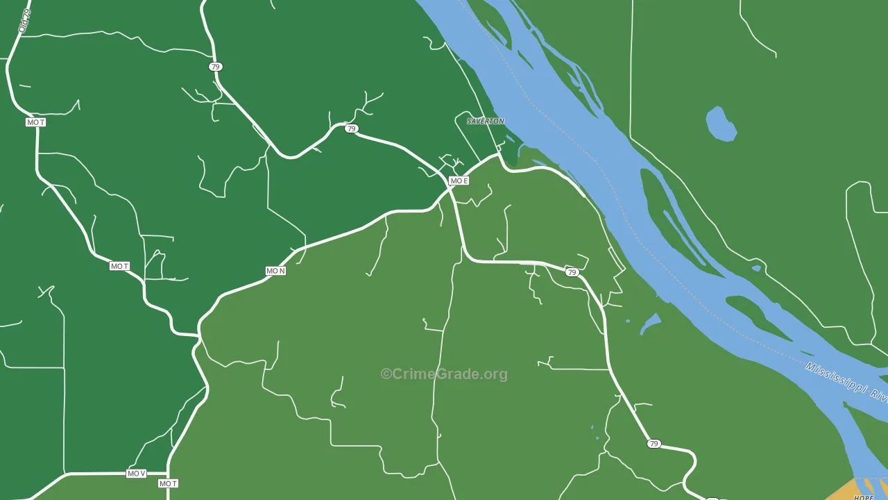 Saverton, MO Map of Vehicle Theft Rates