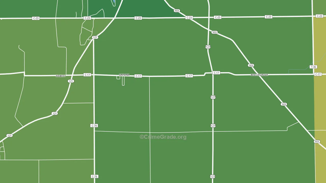 Savona, OH Map of Vehicle Theft Rates