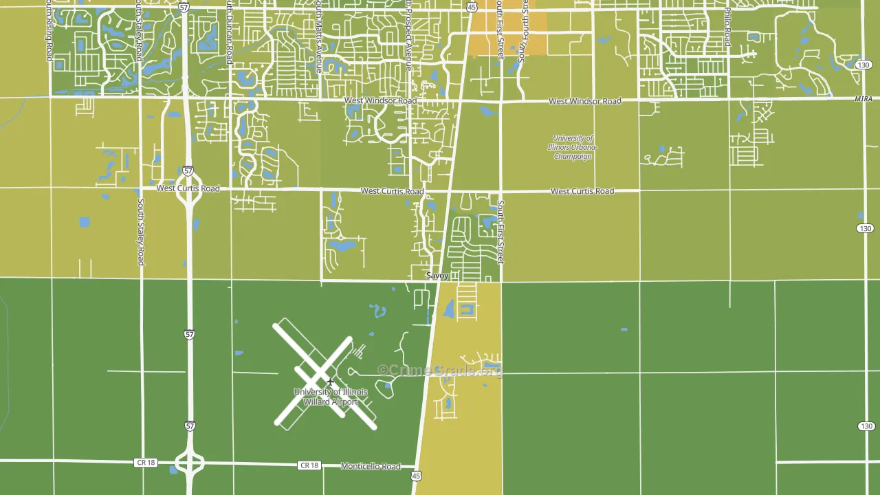 Savoy, IL Map of Vehicle Theft Rates
