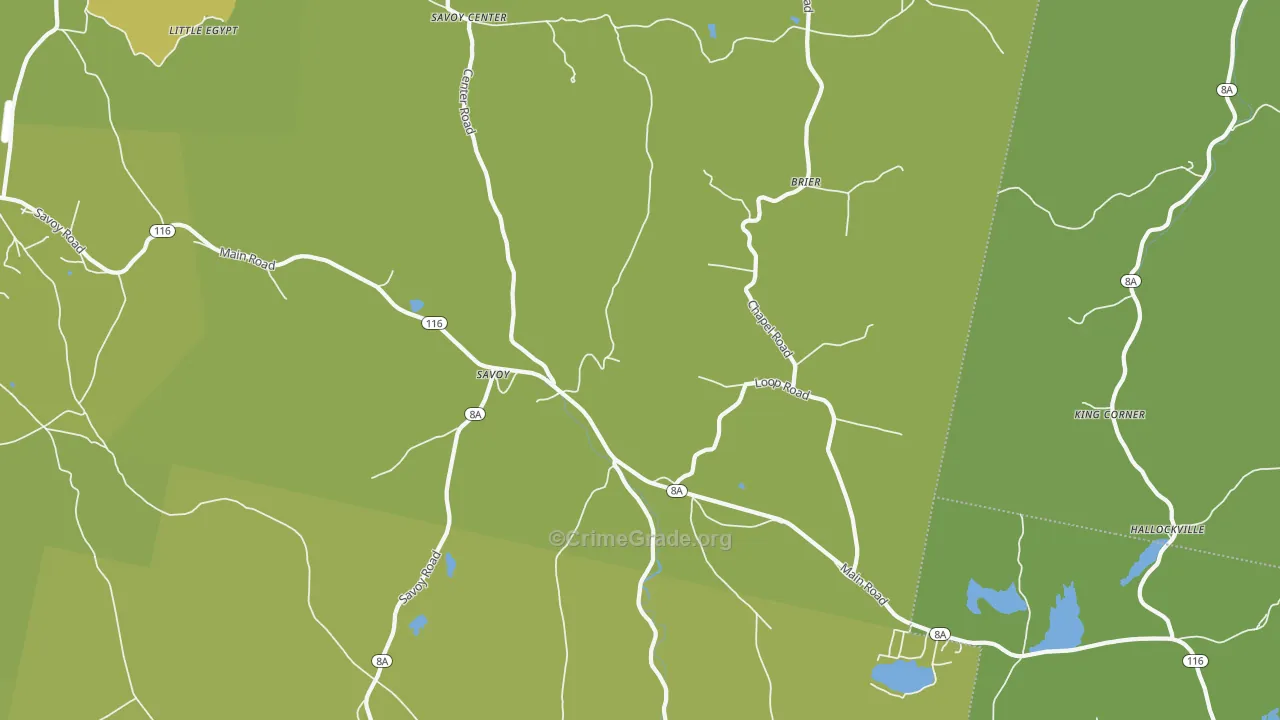 Savoy, MA Map of Vehicle Theft Rates