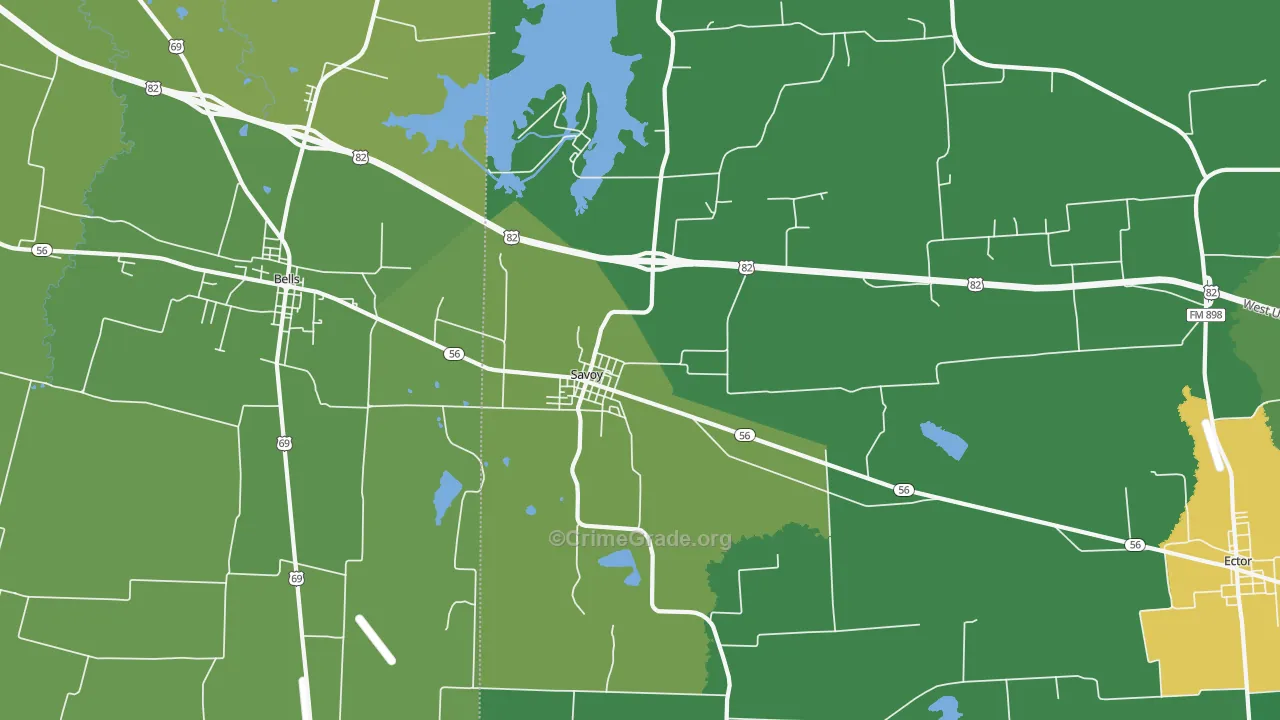 Savoy, TX Map of Vehicle Theft Rates