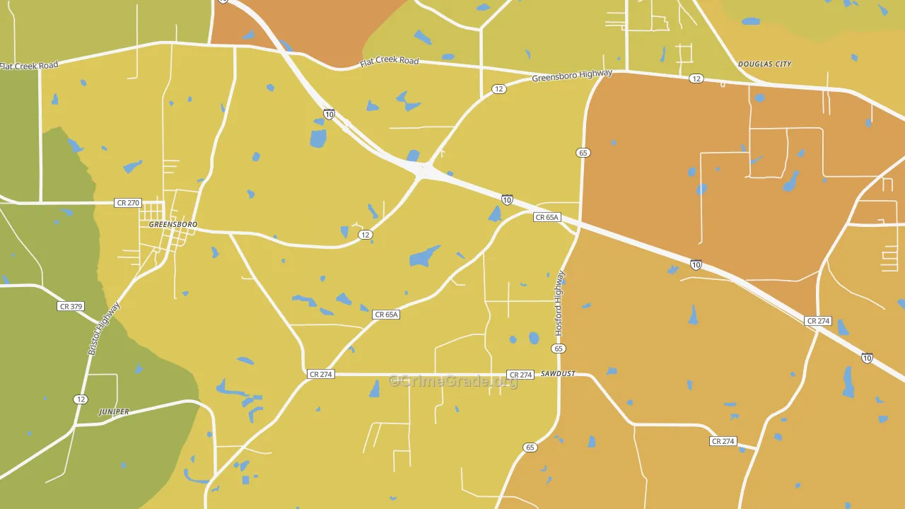 Sawdust, FL Map of Vehicle Theft Rates