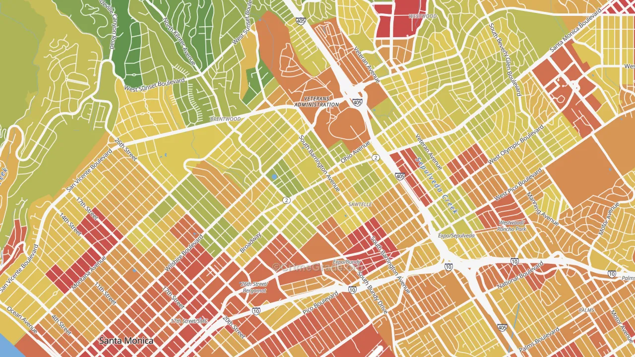 Sawtelle, Los Angeles, CA Map of Vehicle Theft Rates