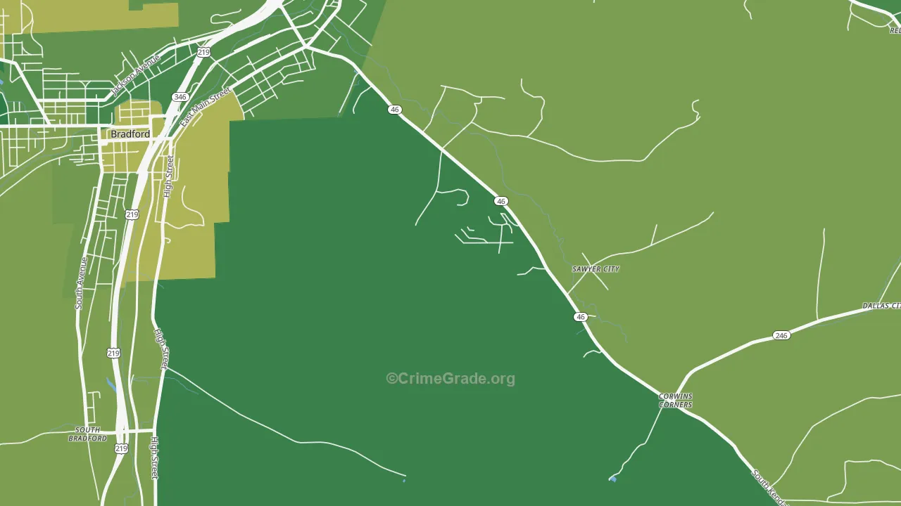 Sawyer City, PA Map of Vehicle Theft Rates