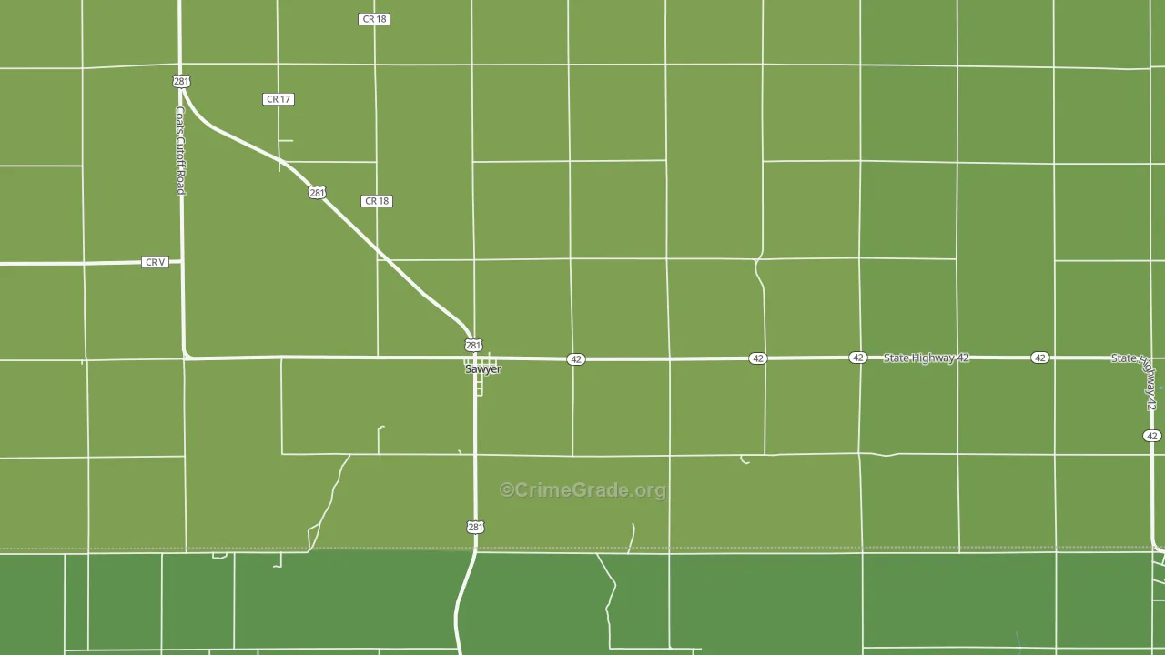 Sawyer, KS Map of Vehicle Theft Rates