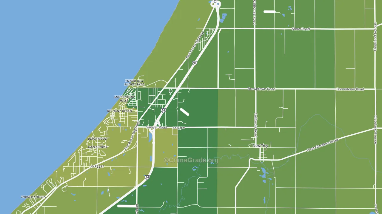 Sawyer, MI Map of Vehicle Theft Rates