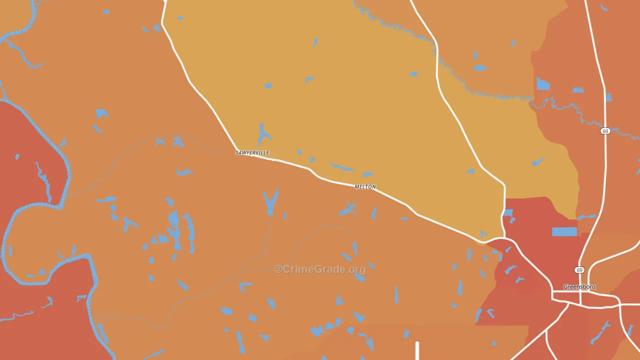 Sawyerville, AL Map of Vehicle Theft Rates
