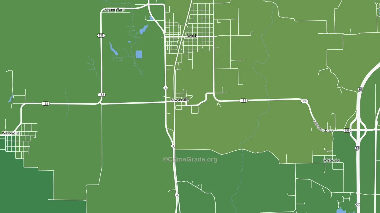 Sawyerville, IL Map of Vehicle Theft Rates