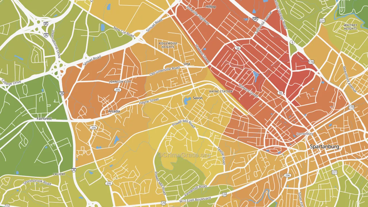 Saxon, SC Map of Vehicle Theft Rates