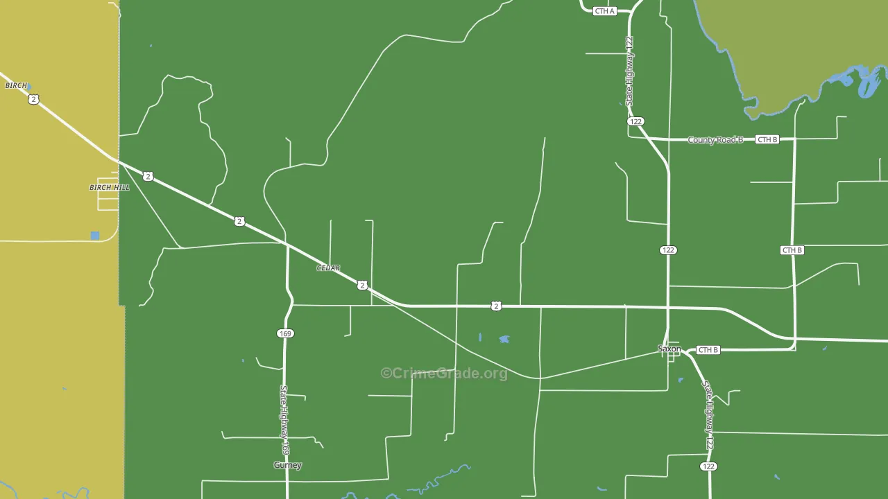 Saxon, WI Map of Vehicle Theft Rates