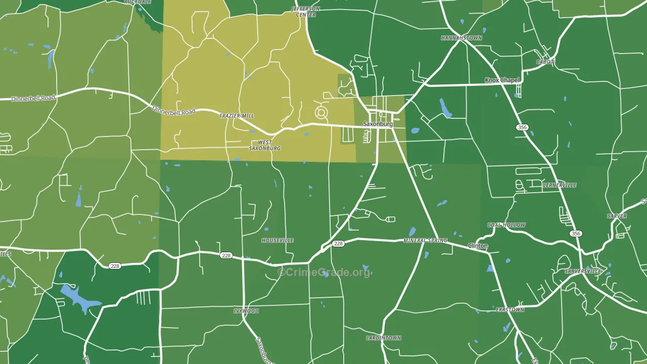 Saxonburg, PA Map of Vehicle Theft Rates