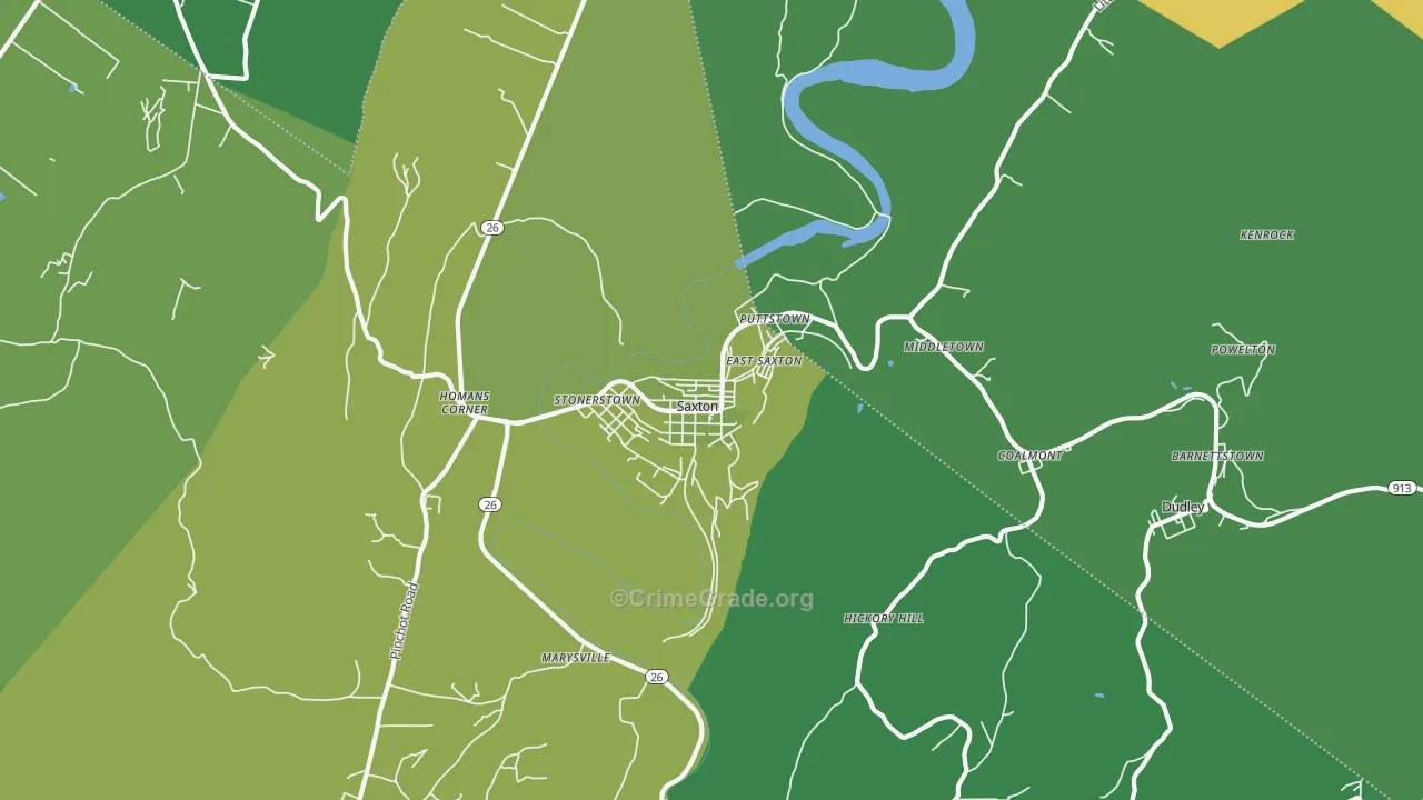 Saxton, PA Map of Vehicle Theft Rates