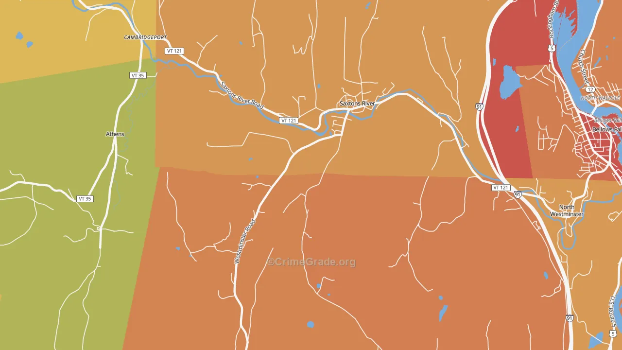 Saxtons River, VT Map of Vehicle Theft Rates