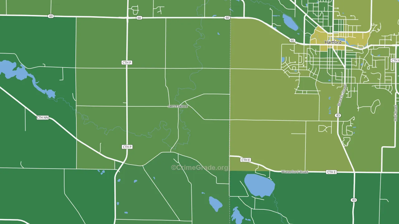 Saylesville, WI Map of Vehicle Theft Rates