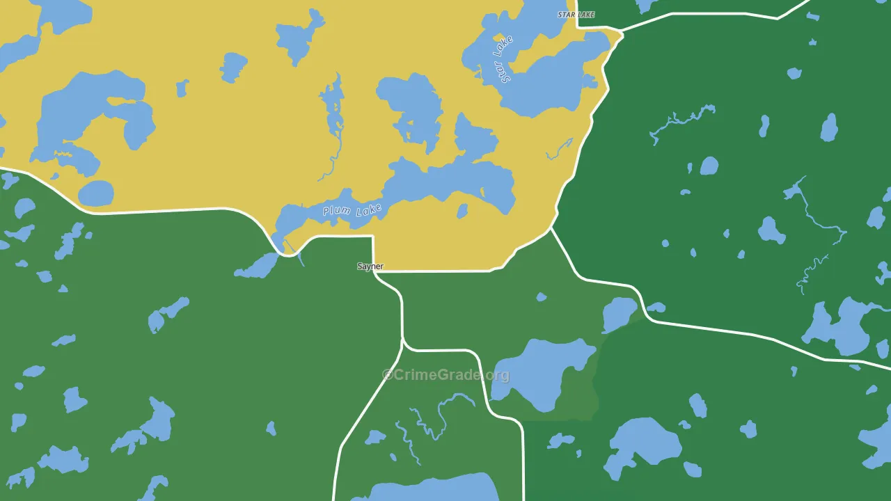 Sayner, WI Map of Vehicle Theft Rates