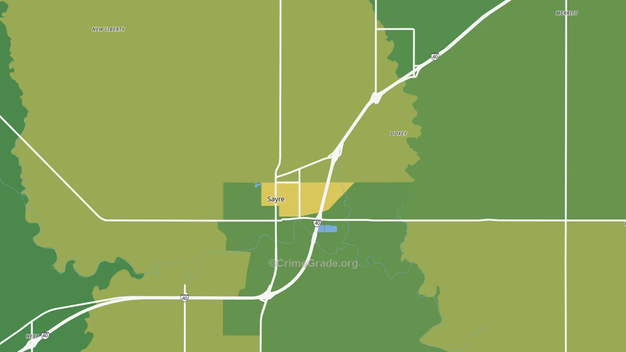 Sayre, OK Map of Vehicle Theft Rates