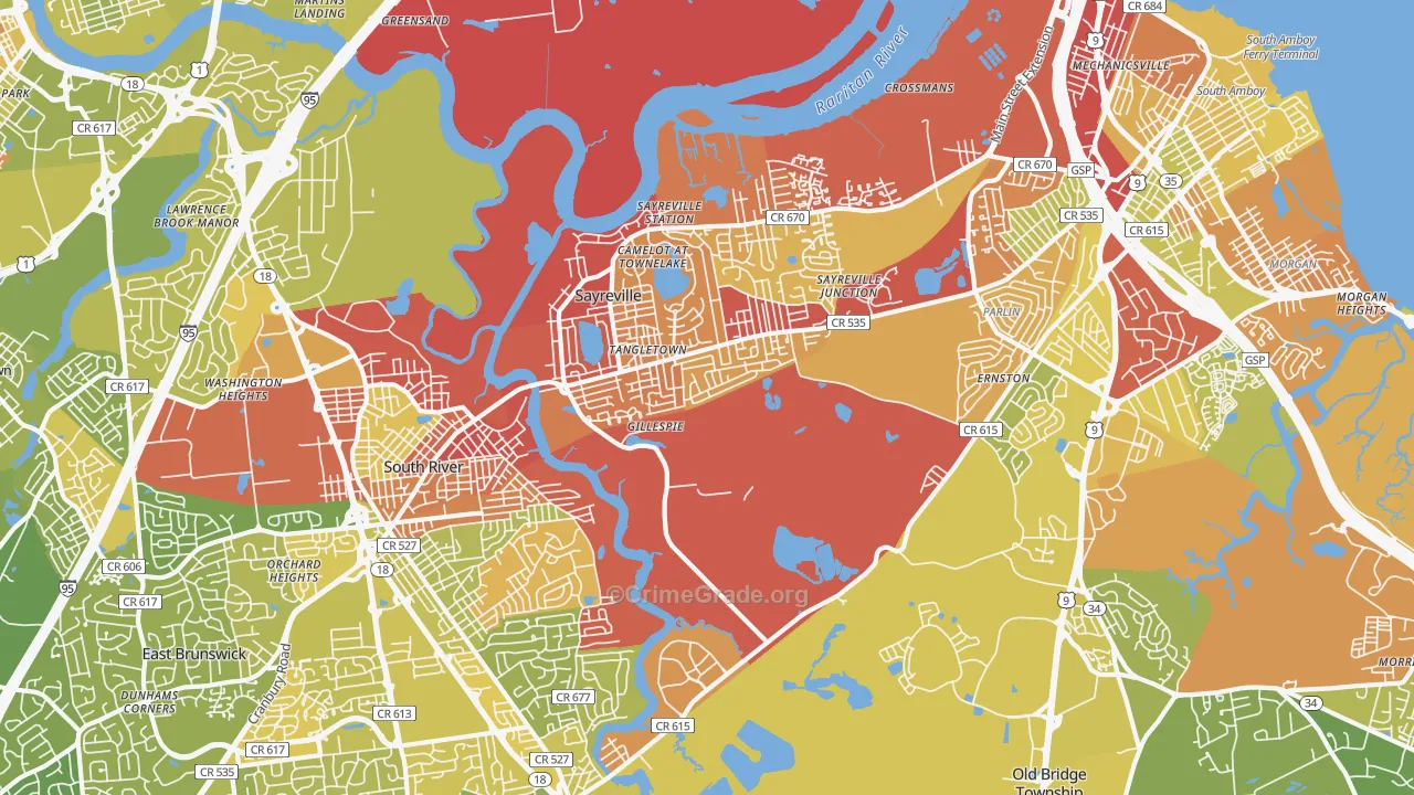 Sayreville, NJ Map of Vehicle Theft Rates