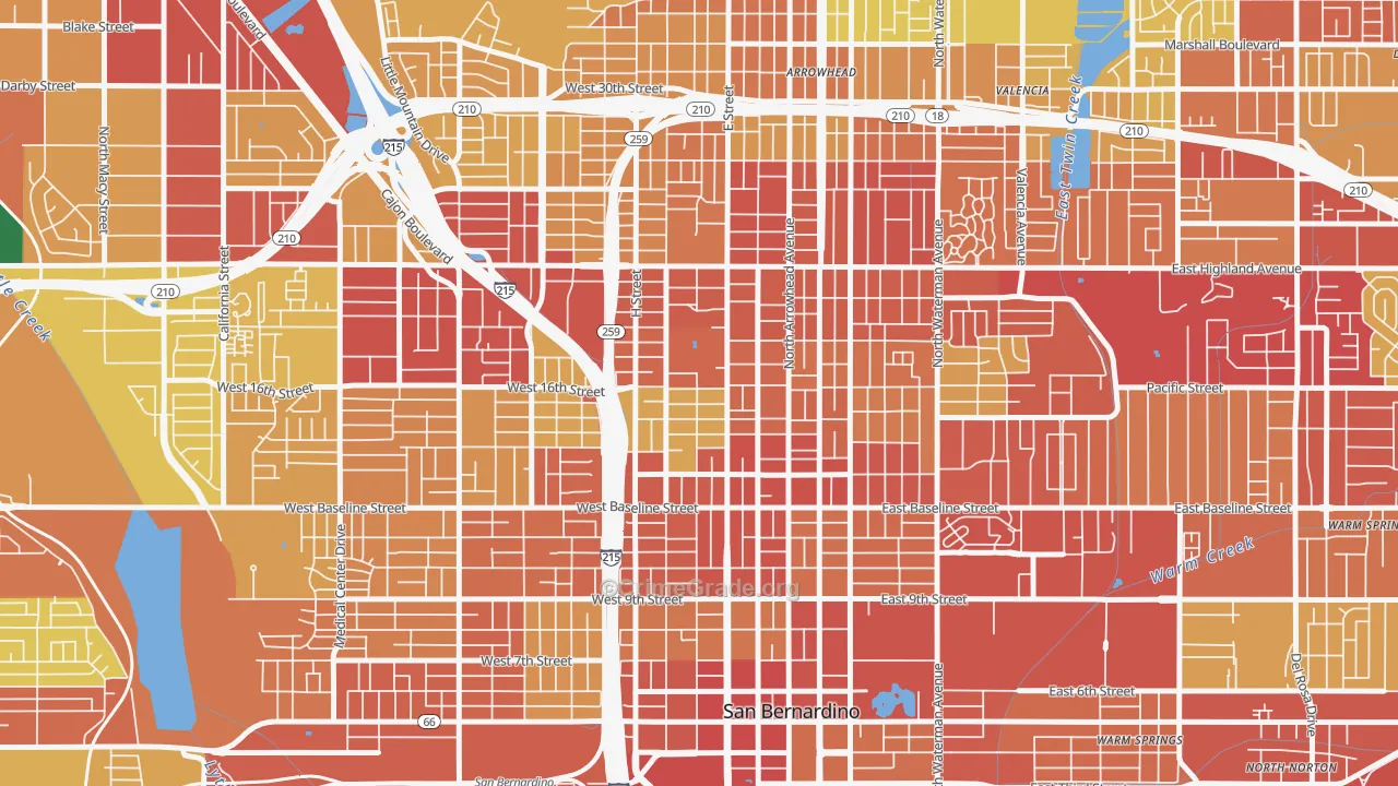 SBHS, San Bernardino, CA Map of Vehicle Theft Rates