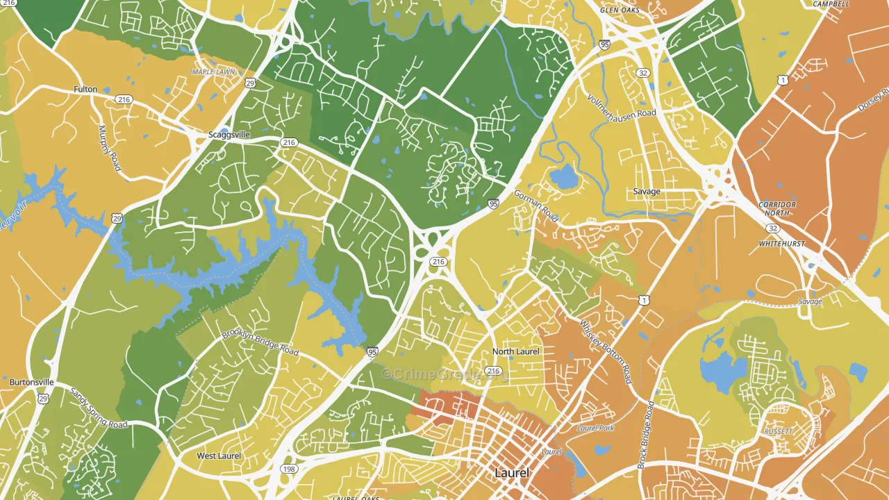Scaggsville, MD Map of Vehicle Theft Rates