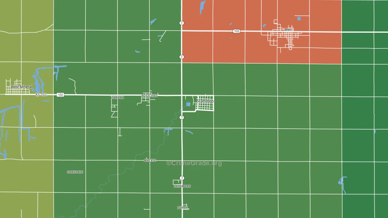 Scammon, KS Map of Vehicle Theft Rates