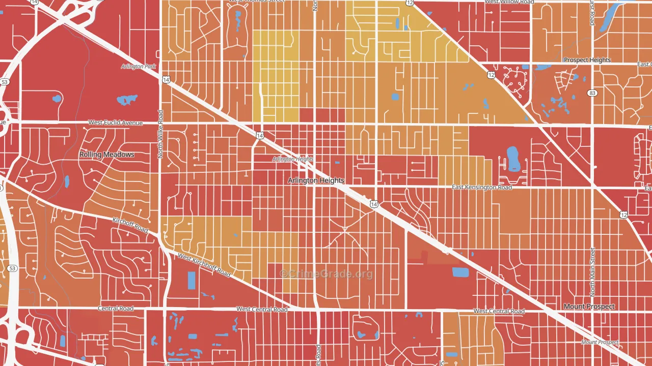 Scarsdale, Arlington Heights, IL Map of Vehicle Theft Rates