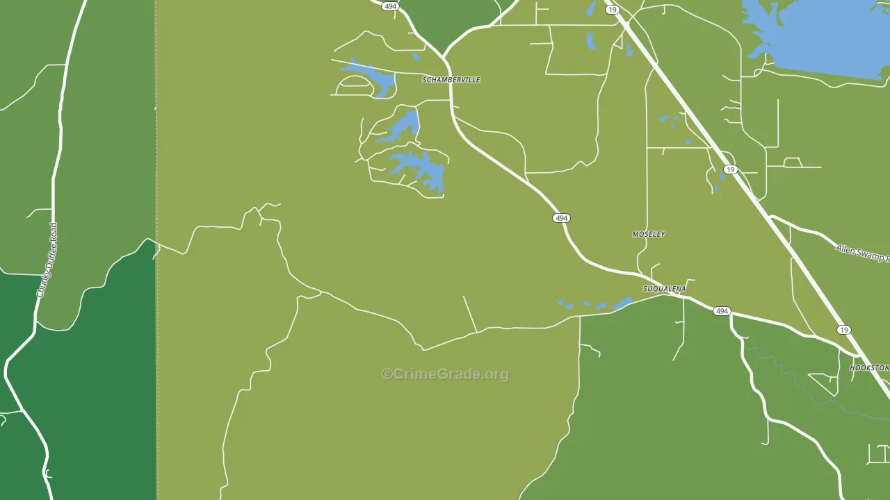 Schamberville, MS Map of Vehicle Theft Rates