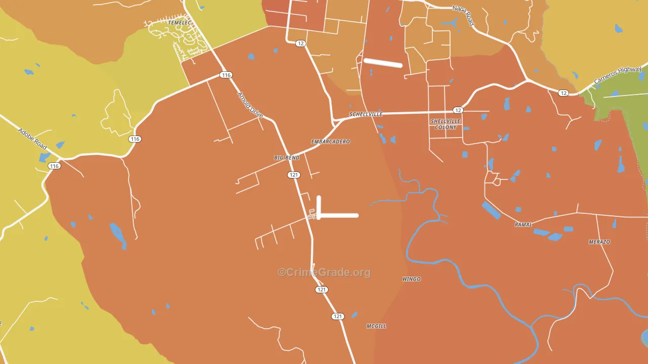Schellville, CA Map of Vehicle Theft Rates