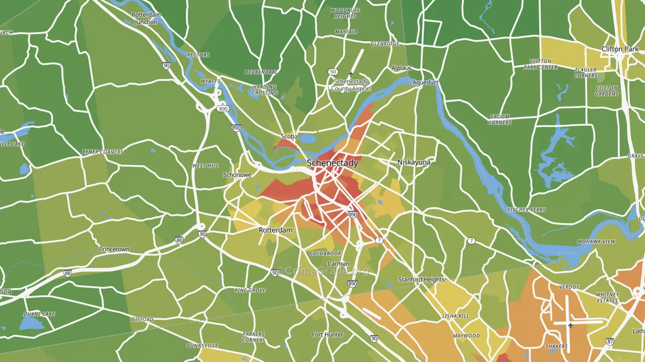 Schenectady County, NY Map of Vehicle Theft Rates