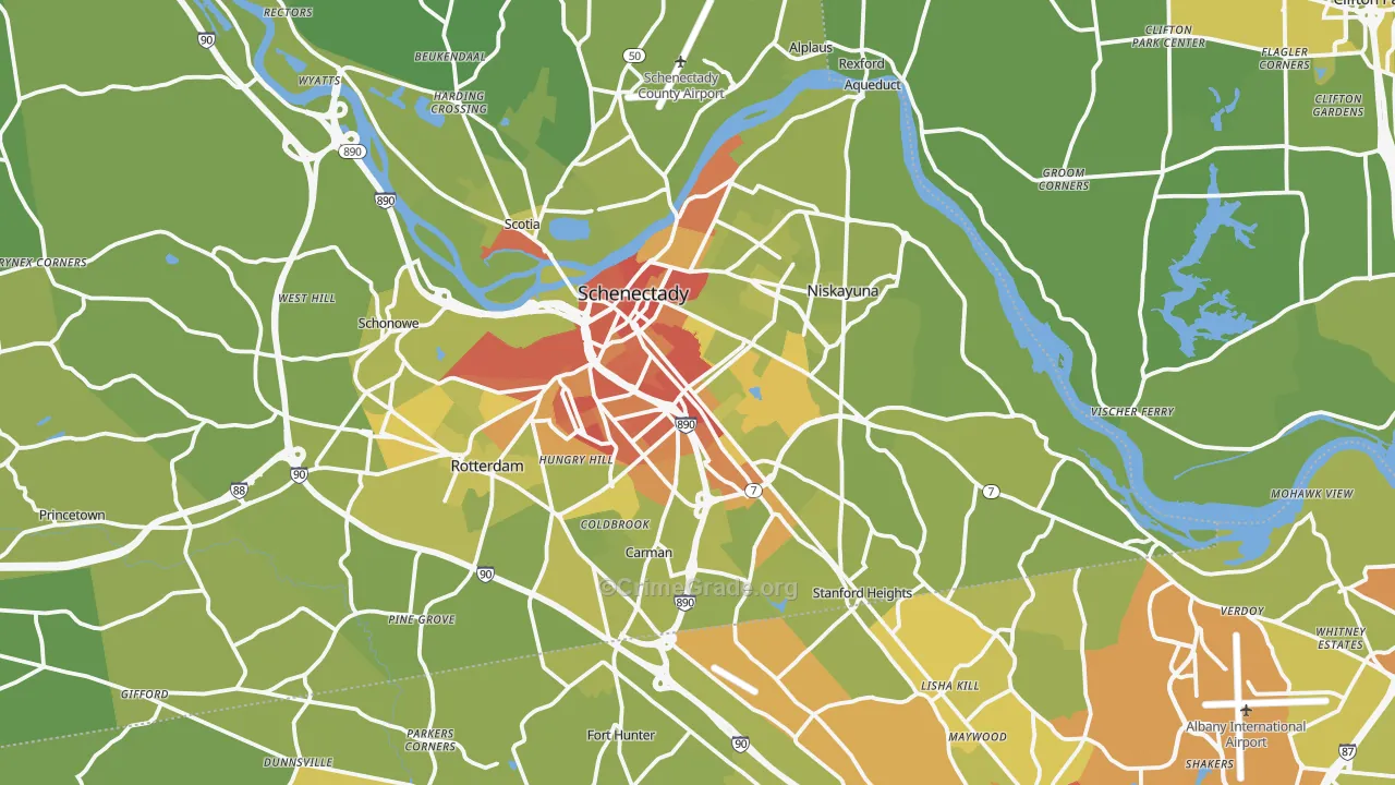 Schenectady, NY Map of Vehicle Theft Rates