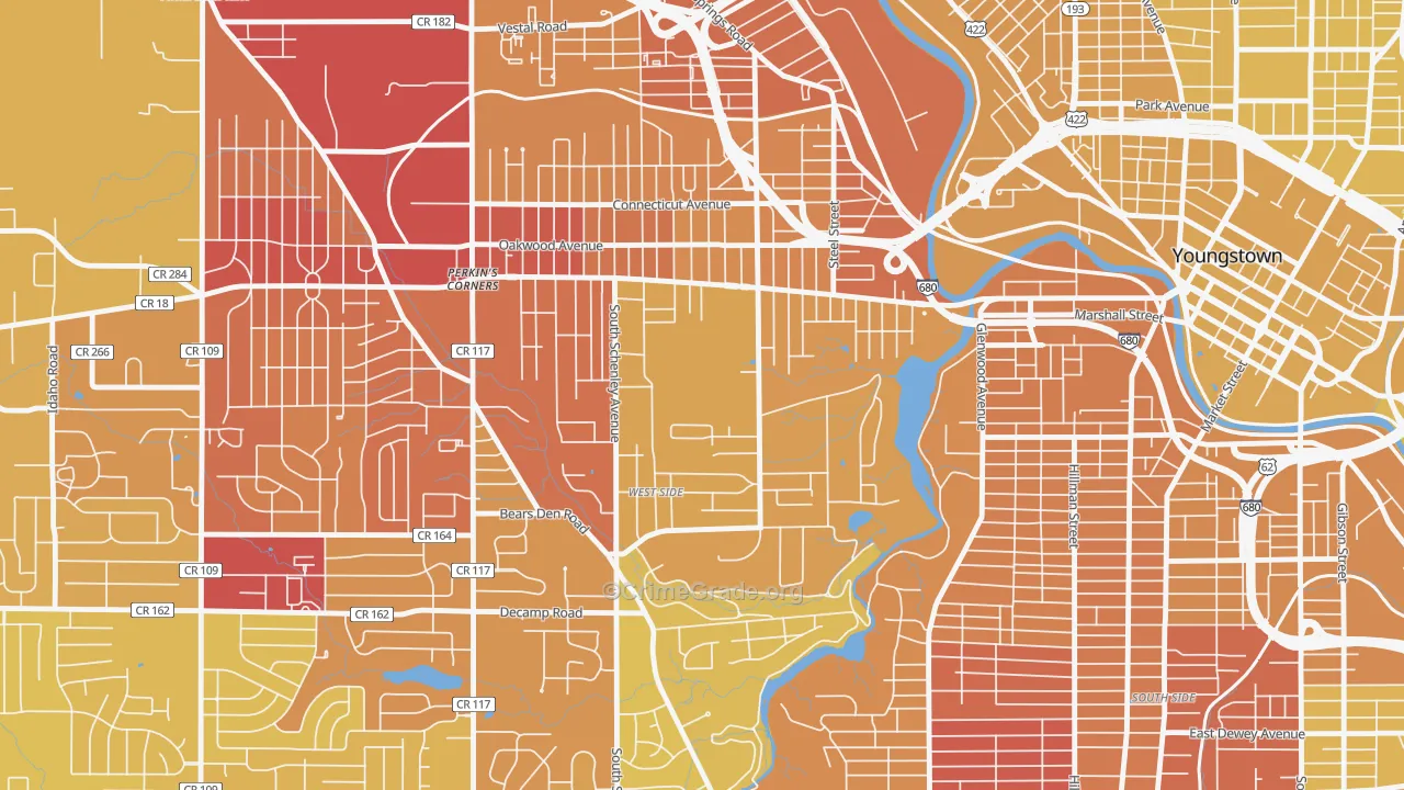 Schenley, Youngstown, OH Map of Vehicle Theft Rates