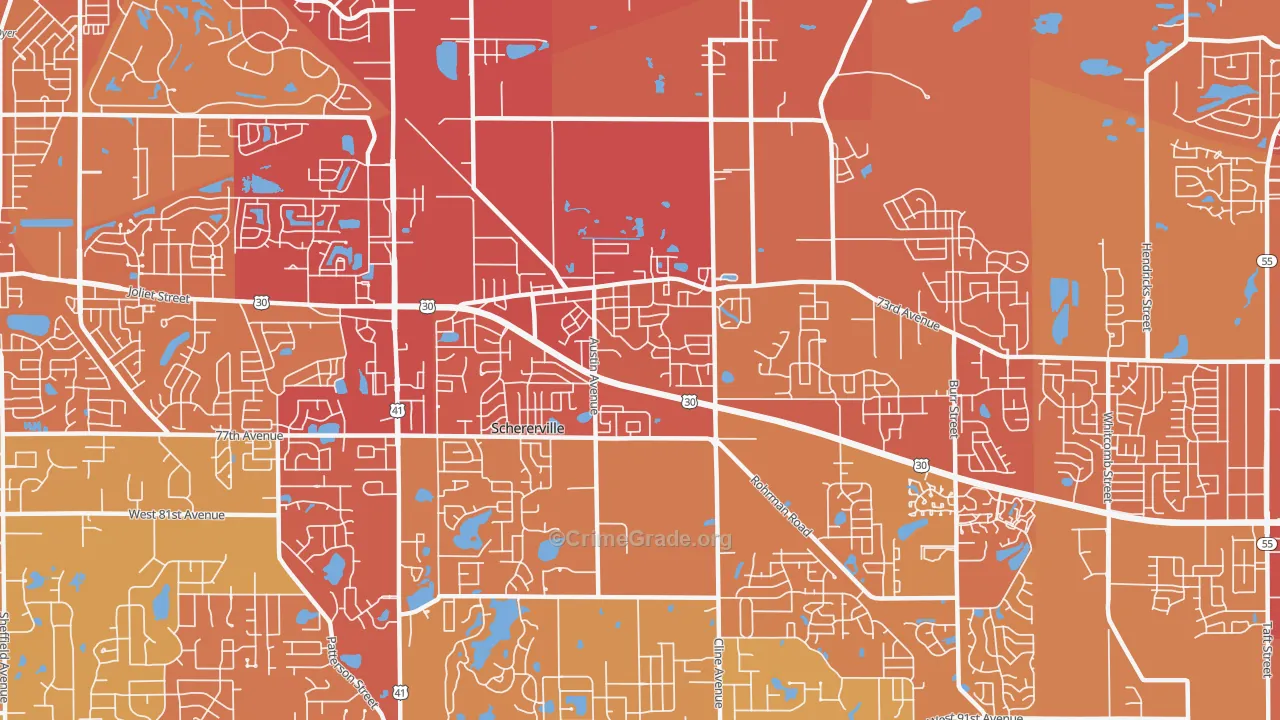 Schererville, IN Map of Vehicle Theft Rates
