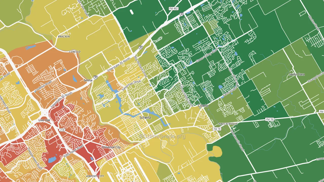 Schertz, TX Map of Vehicle Theft Rates