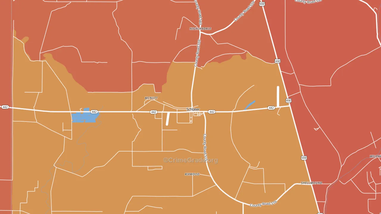 Schlater, MS Map of Vehicle Theft Rates