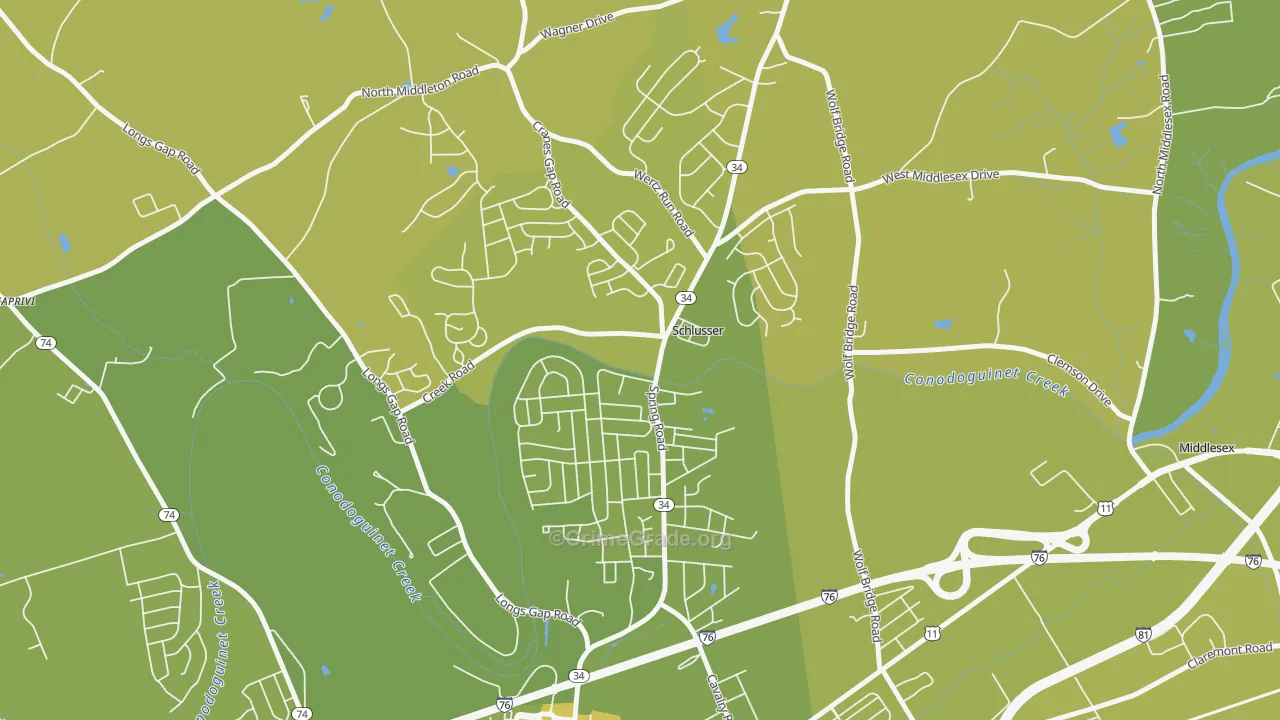 Schlusser, PA Map of Vehicle Theft Rates