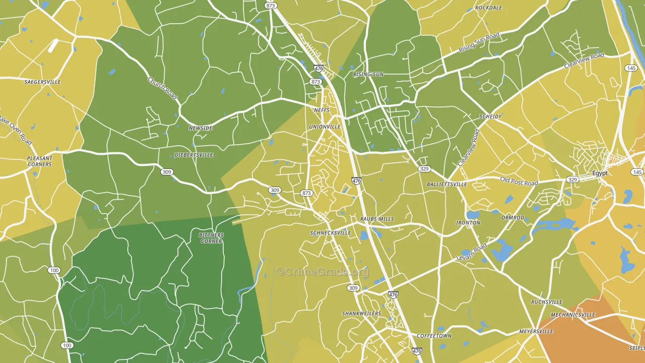 Schnecksville, PA Map of Vehicle Theft Rates