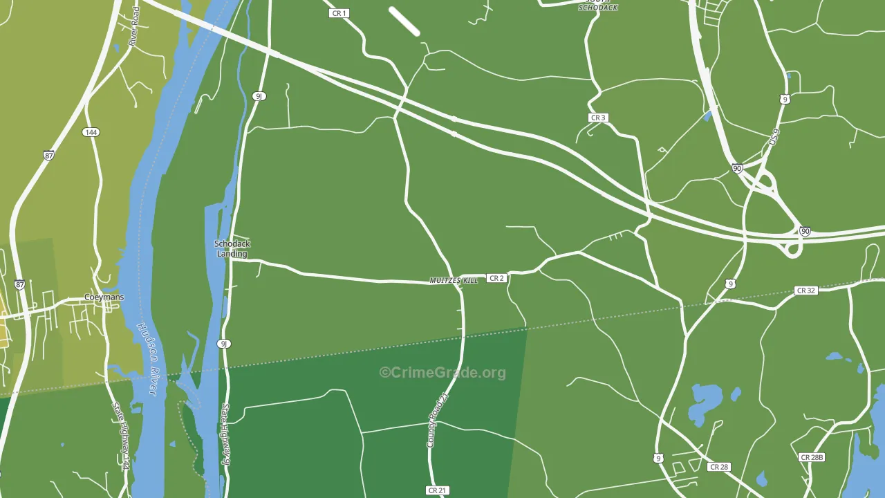 Schodack Landing, NY Map of Vehicle Theft Rates