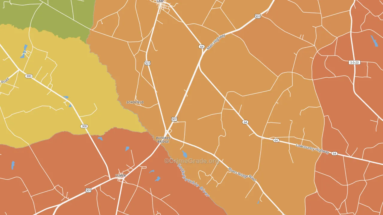 Schofield, SC Map of Vehicle Theft Rates